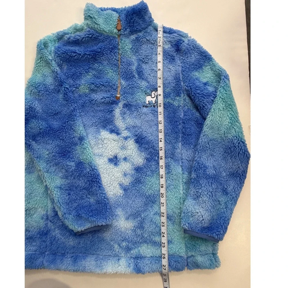 Puppie Love Blue Tie Dye Faux Fur Sherpa Fleece Quarter Zip Pullover Small